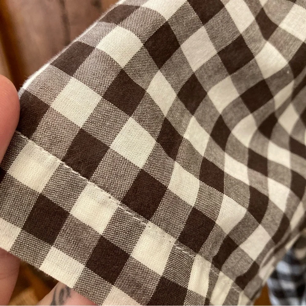 Brown & White Gingham Short Sleeve Button Up Shirt_6
